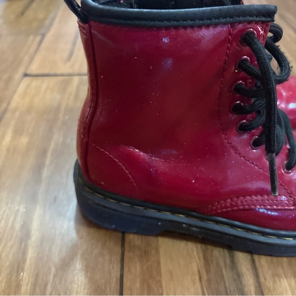Dr Doc Martens 1460 J Lace Up Side Zip AW004 Red Leather Boots Kids Size 13